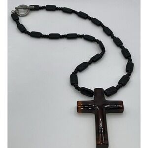 Tanzanite Beaded Black Necklace Glass Cross Christianity Inspirational